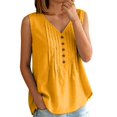 thumbnail image 3 of Women's Loose Fit Tank Tops Summer Casual Sleeveless Buttons Up Tunics Flowy Pleated Blouses by Yigetop Yellow S, 3 of 8