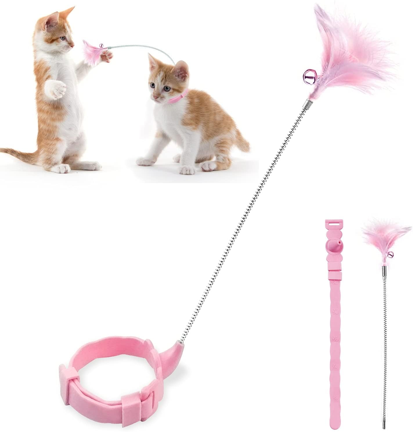 Pet Cat Teaser Wand Feather Ring Bells toys Stick Sisal Interactive Playing toy 