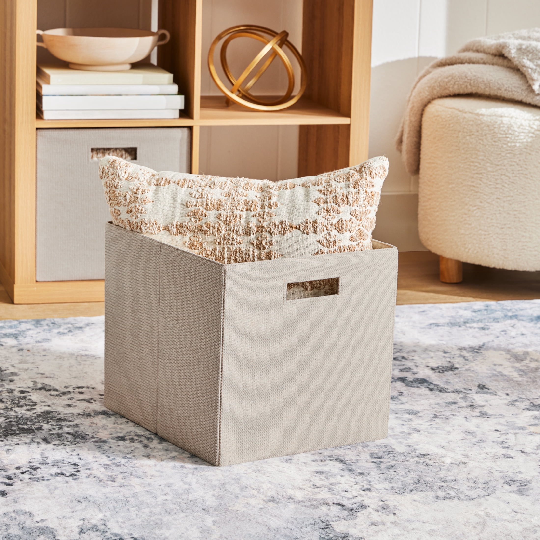 Better Homes & Gardens Fabric Cube Storage Bins, Toasted Almond Textured, 2 Pack, 12.75 in x 12.75 in x 15 in