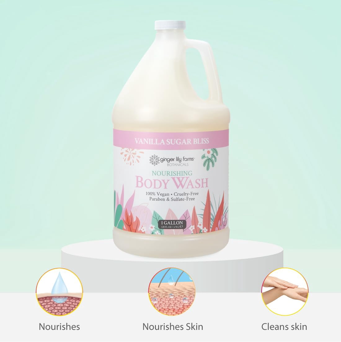 Ginger Lily Farms Botanicals Nourishing Body Wash, 100% Vegan & Cruelty-Free, Vanilla Sugar Bliss Scent, 1 Gallon (128 fl oz) Refill