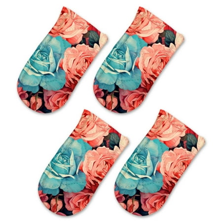 

BaHomeck Pot Handle Holder Covers 4Pcs Vibrant And Colorful Painting Of Roses In Various Shades Non Slip Heat-Resisting Pan Handle Covers For Home Kitchen Baking Cooking BBQ Cookwares 6×3In