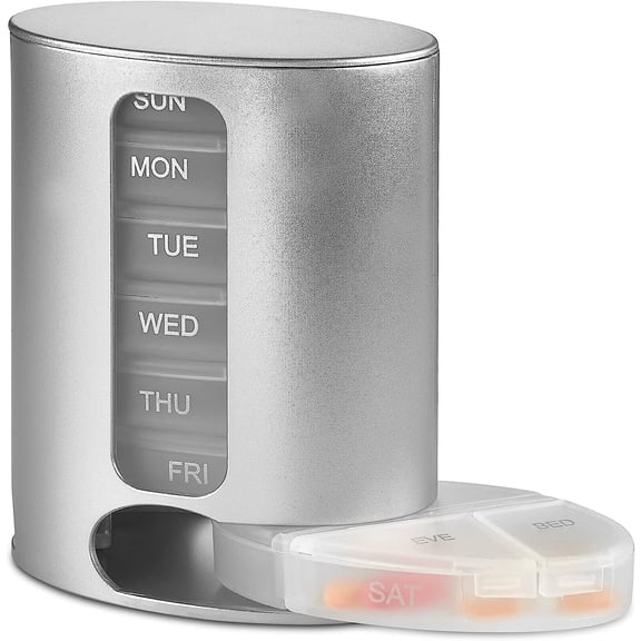 MEDca Weekly Stackable AM/PM Pill Organizer, Easy Dispensing, Silver (1 Pack)
