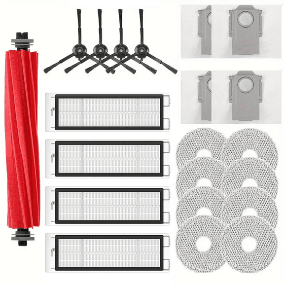 21 Pcs Accessories Replacement Part Compatible with Roborock Q Revo Robot Vacuum Cleaner, Main Brush, 8 Mop Pads, 4 HEPA Filters, 4 Side Brushes & Dust Bags
