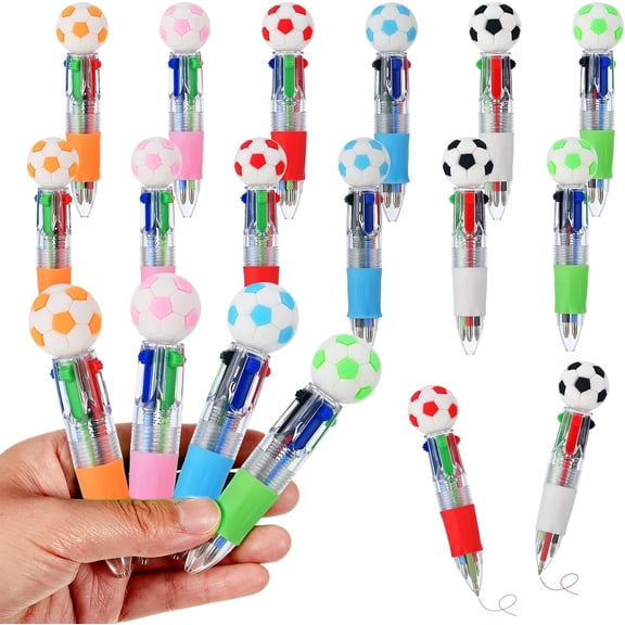 Natonhi 24pcs Soccer Pens Mini Multicolor Pen in One Cute Fun 4-in-1 Pens Bulk Cool Ballpoint Pens for Birthday Gifts Teacher Supplies