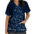 thumbnail image 2 of Luxalzxs Scrubs for Women, Women's Happy New Year Christmas Tree Print Nursing Uniform Short Sleeve V-Neck Holiday T-Shirts Workwear Tops with Pockets, 2 of 5