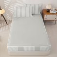 thumbnail image 4 of Castle Fairy Tribal Thin Vertical Stripe Zipper Full Size Comforter Sets with Fitted Sheet and 2 Pillowcases,Minimalism Wide Band Zipper Bedding Set,Greige White,Reversible, 4 of 5