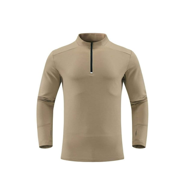 Blusa y camisa de manga larga con cuello alto para hombre, informal, de color liso, de poliéster.