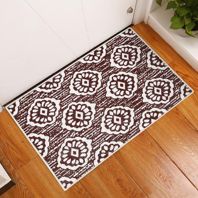 2 x 3 Foot Heavy Duty Low Pile Area Rug - Ultra-Thin Non Slip Area Rug - Washable Cotton Indoor Rug for Front Door Foyer Rug for Entryway