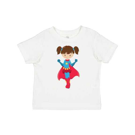 Inktastic Superhero Girl, Cute Girl, Brown Hair, Red Cape Girls Toddler T-Shirt