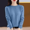 thumbnail image 3 of Suéter de cachemira de lana para mujer, jersey de primera línea con cuello redondo, suéter de punto holgado y cálido para otoño e invierno, top básico de color sólido de manga larga, 3 of 5
