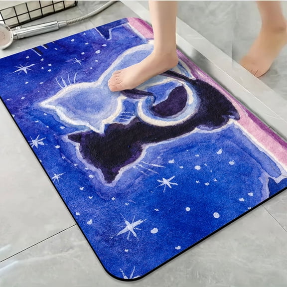 1pc Cats Forming Heart under Stars Bathroom Rug Bathroom Decor and Accessories- Durable,Anti Slip,And Quick Drying,Suitable For Indoor/outdoor Use - Perfect For Bathrooms,Bedrooms,Kitchens