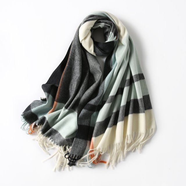 Classic Plaid Tartan Cashmere Scarf for Women Men Soft Check Tassel Scarves Blue WD.WDQZL Hogar