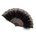 thumbnail image 1 of Ventilador de mano bordado con flores Yinane Ventilador plegable de plumas negro, 1 of 8