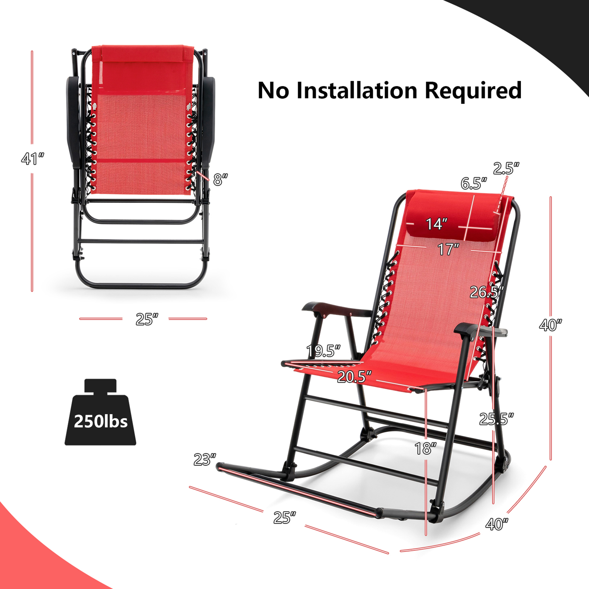 Gymax 2PCS Patio Folding Rocking Chair Outdoor Portable Lounge Rocker Red - image 2 of 10