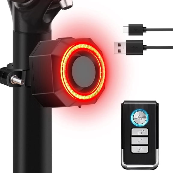 Smart Bike Tail Light Alarm, Brake Sensing Rear Lights, Wireless Anti Theft Alarm, Auto ON/Off Bike Rear Light Bicycle Tail Light IP65 Waterproof USB Rechargeable Safety Warning Cycling Light