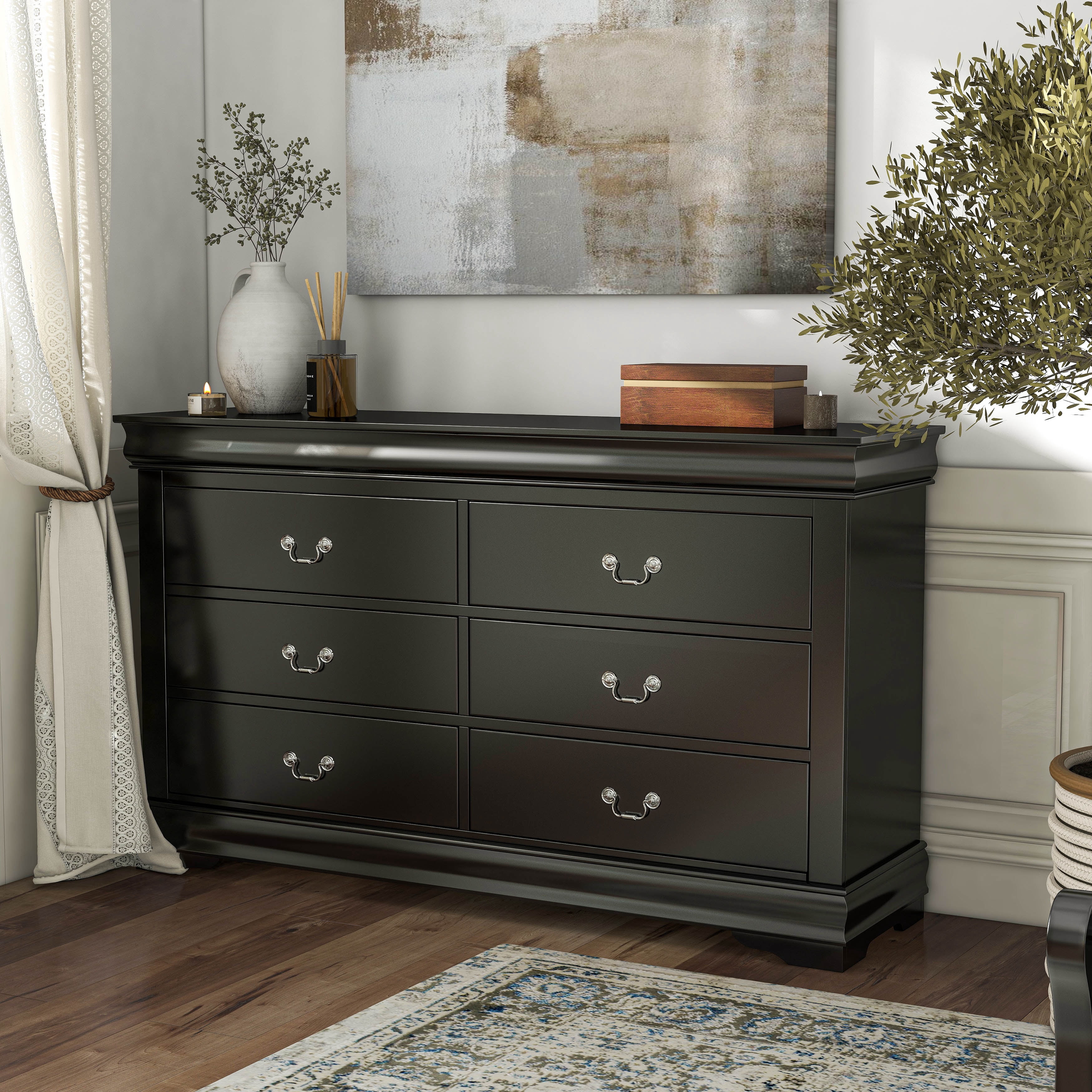 Furniture of America Vrai 6-Drawer Solid Wood Black Dresser
