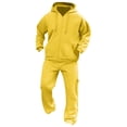 thumbnail image 5 of Blekii Men's Casual Sweatsuit, Solid Color Hoodie And Sweatpants Set, French Terry Jogger Outfit, Cozy Lounge Set for Home, Matching Gym Wear for Men, Relaxed Fit Two-Piece for Everyday, Yellow L, 5 of 6