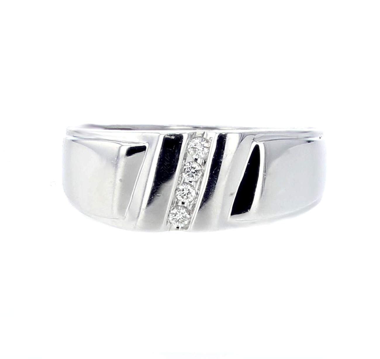 10K White Gold Mens Wedding Ring With Diamonds 9mm Wide Gallery Back Comfort Fit 1/10ctw