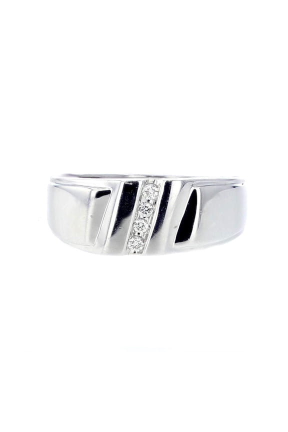 10K White Gold Mens Wedding Ring With Diamonds 9mm Wide Gallery Back Comfort Fit 1/10ctw