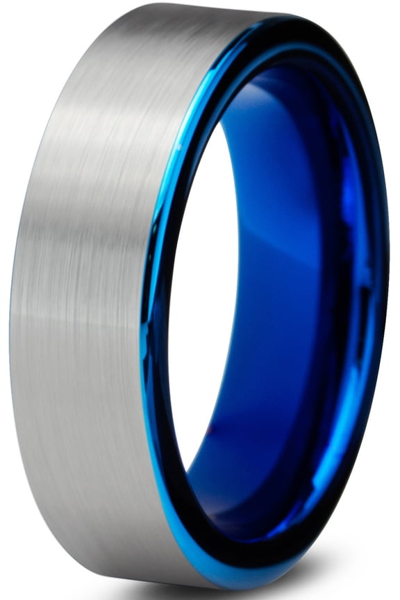Tungsten Wedding Band Ring 6mm for Men Women Comfort Fit Blue Pipe Cut Brushed Lifetime Guarantee Size 12