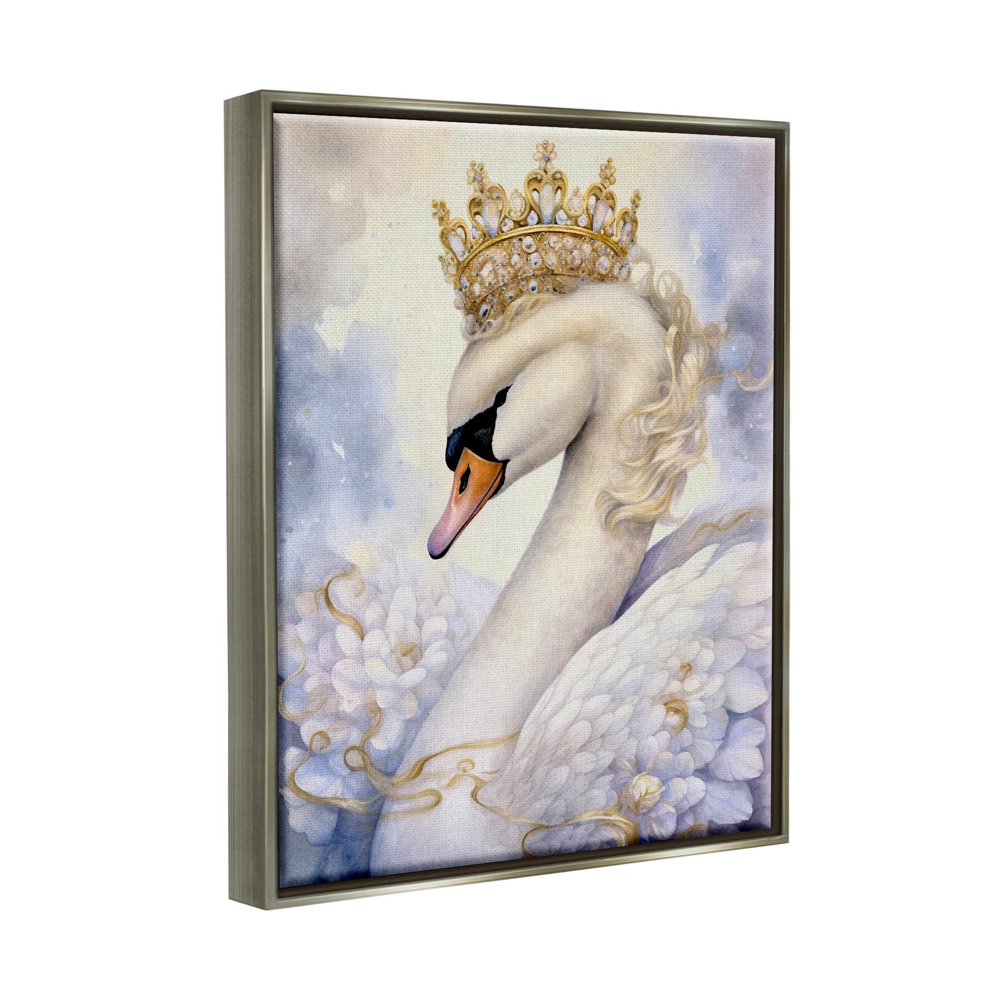 Stupell Industries Elegant Princess Swan Animals & Insects Painting Gray Floater Framed Canvas Art Print Wall Art, 17 x 21