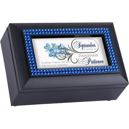 September Month Peridot Birthstone Patience Daintiness Black Musical Trinket Box