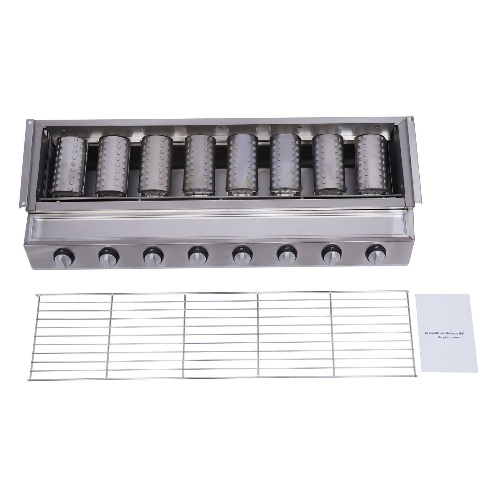 Portable BBQ Grill 8 Burners Gas BBQ Grill Adjustable Height Stainless Steel Barbecue Grill Gas Grill Burners Cooker Smokeless for Outdoor Camping Picnics