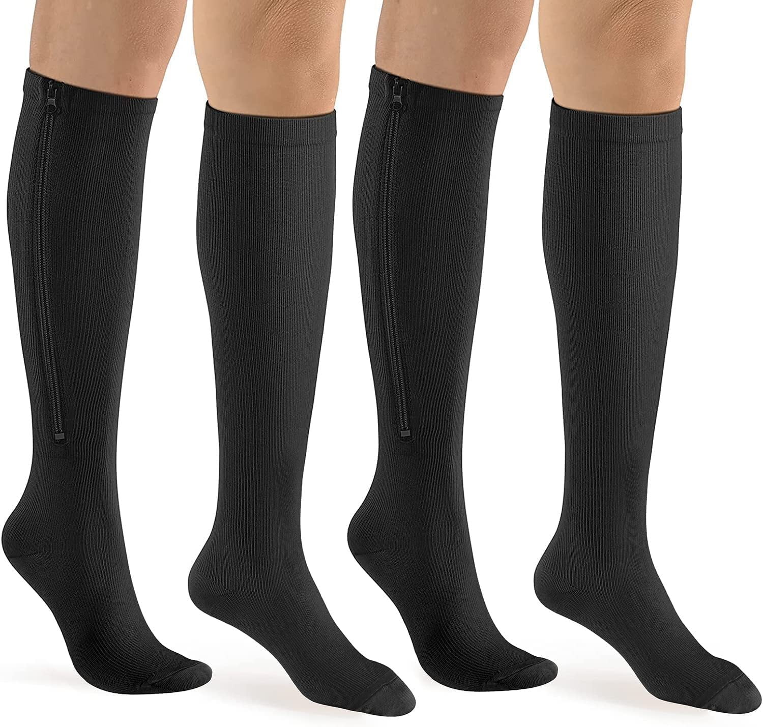 2 Pairs Zipper Copper Compression Socks for Women & Men Circulation 15