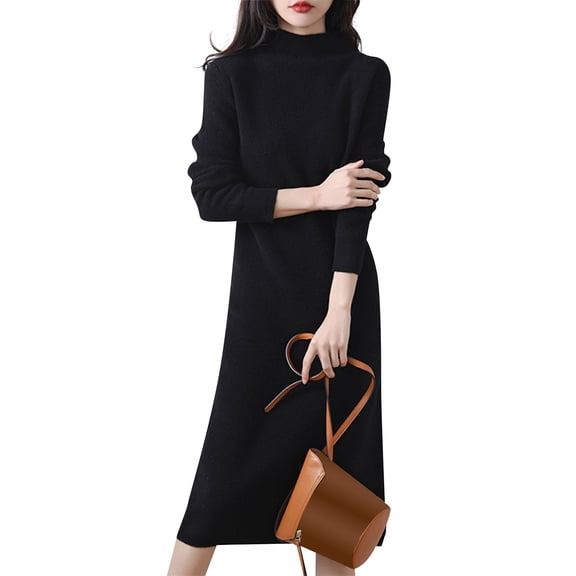 Dresses For Women Pure Wool Knitted Long Sleeve Half High Collar Dress Over Knee Length Women's Elegant Solid Color Versatile Autumn Winter New Arrival