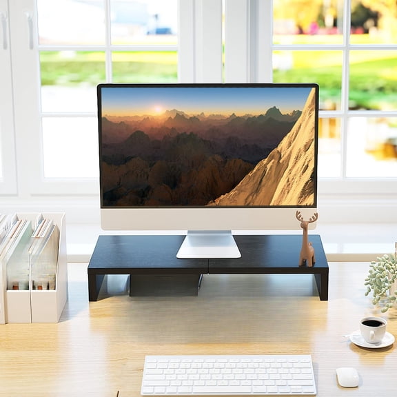 Monitor Stand Riser, Desktop Stand for PC/TV/Laptop/Printer, Wood Monitor Riser with Storage, Computer Stand Keyboard Organizer