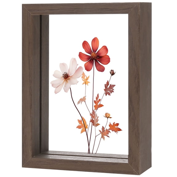 Wooden Pressed Flower Frame, 3.5 x 5 Inch Double Acrylic Floating Picture Frame for Dried Flowers/Tabletop/DIY/Handicrafts [Walnut Color]