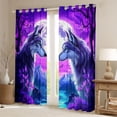 thumbnail image 2 of Homewish Romantic Couple Wolf Black Out Curtains for Teen, Mystic Purple Galaxy Moon Curtains Pack of 2 (42x63 Each), Cartoon Animal Bedroom Curtains, Black Out Curtains Bedroom Decor, 2 of 6