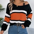 thumbnail image 6 of Darzheoy Womens Tops Stripped Patchwork Color Long Sleeve Sweater Versatile Fall Loose Cold Shoulder Round Neck Blouses, 6 of 7