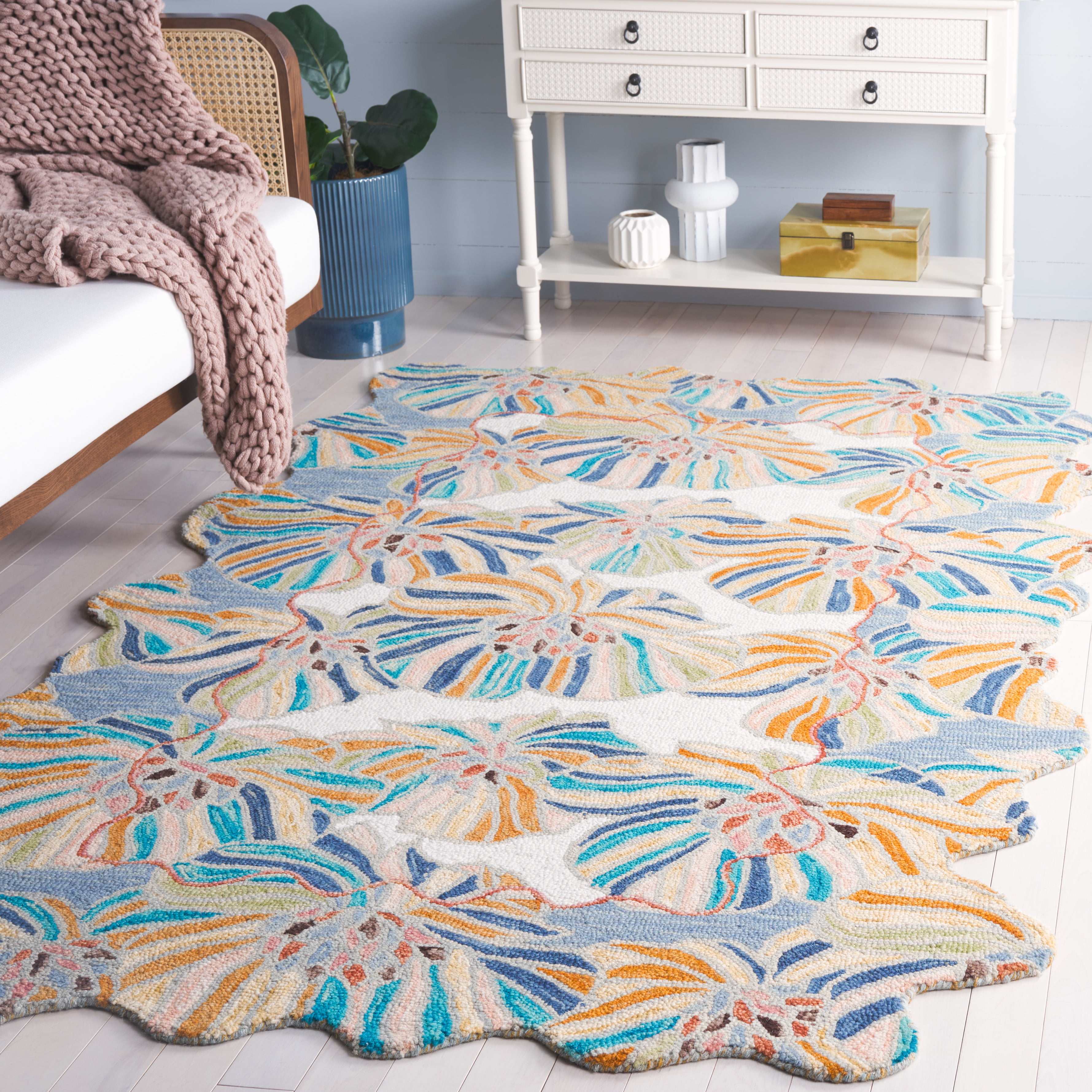 SAFAVIEH Jardin Antonio Floral Area Rug, Ivory/Blue, 8' x 10'