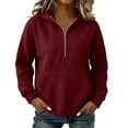 thumbnail image 5 of CHGBMOK Half Zip Hoodies for Women Long Sleeve Drop Shoulder Sweatshirt Loose Casual Pullover with Pocket, 5 of 6