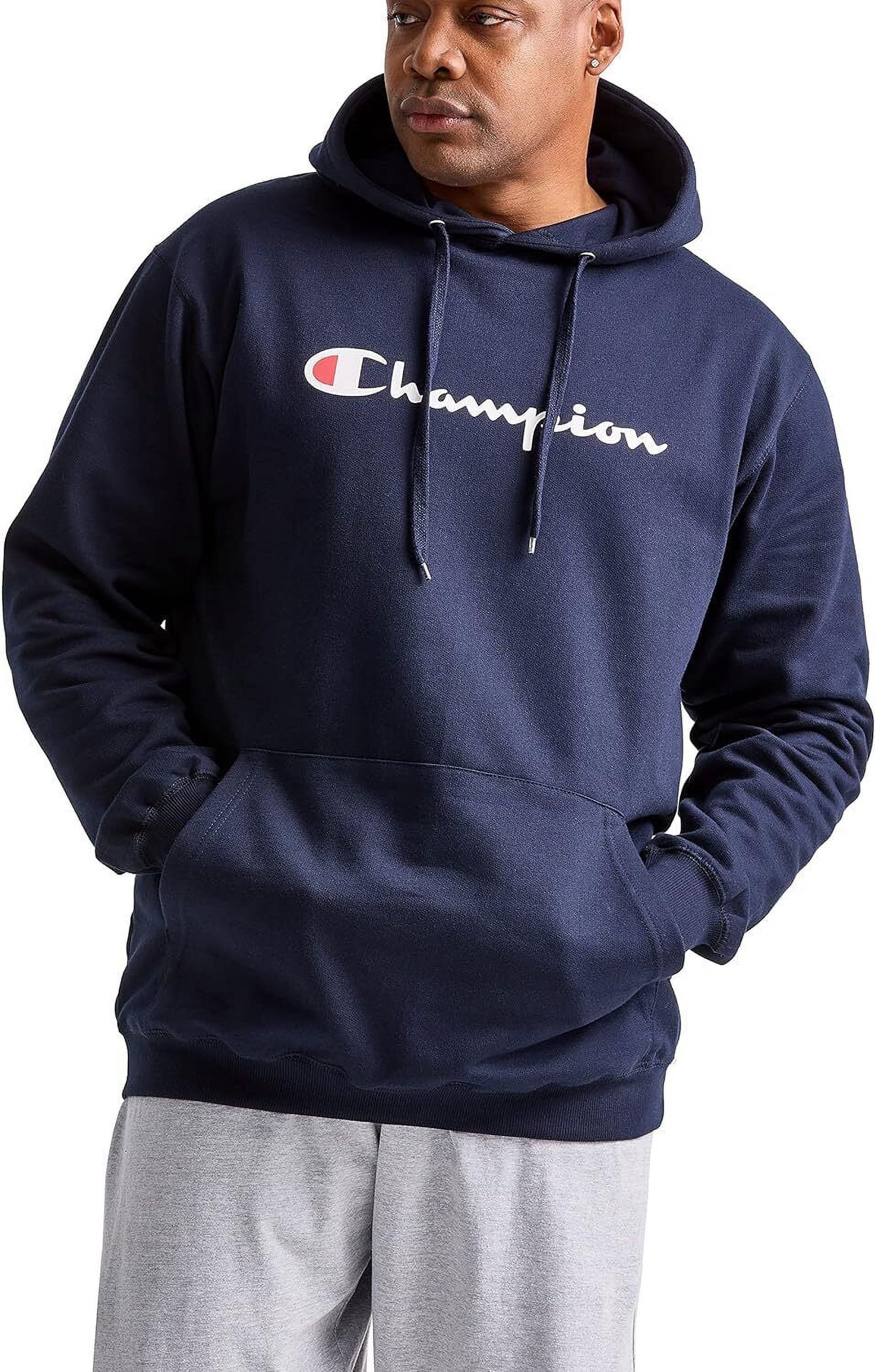 Champion Men's Big & Tall Script Hood Pullover Fleece, Navy, Size 2X