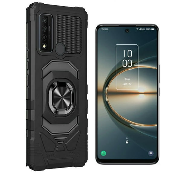 Phone Case for TCL 30 V 5G (Verizon),  Ring Stand Tough Hybrid Case Cover (Black)