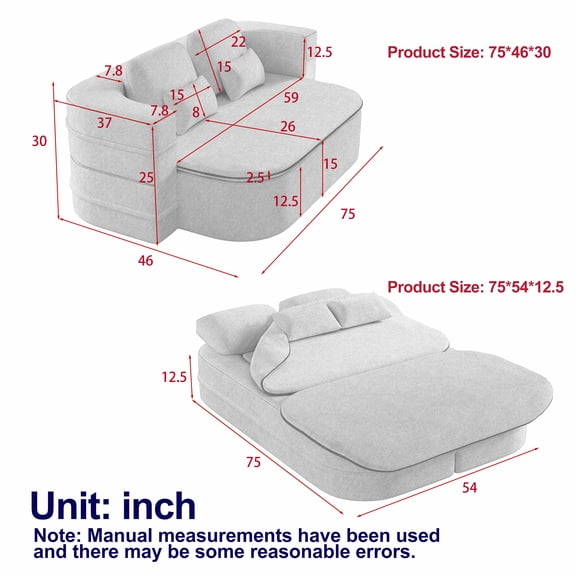 75" Black Chenille Foldable Sofa Bed - 2-In-1 Convertible Sleeper with Blanket & Pillows