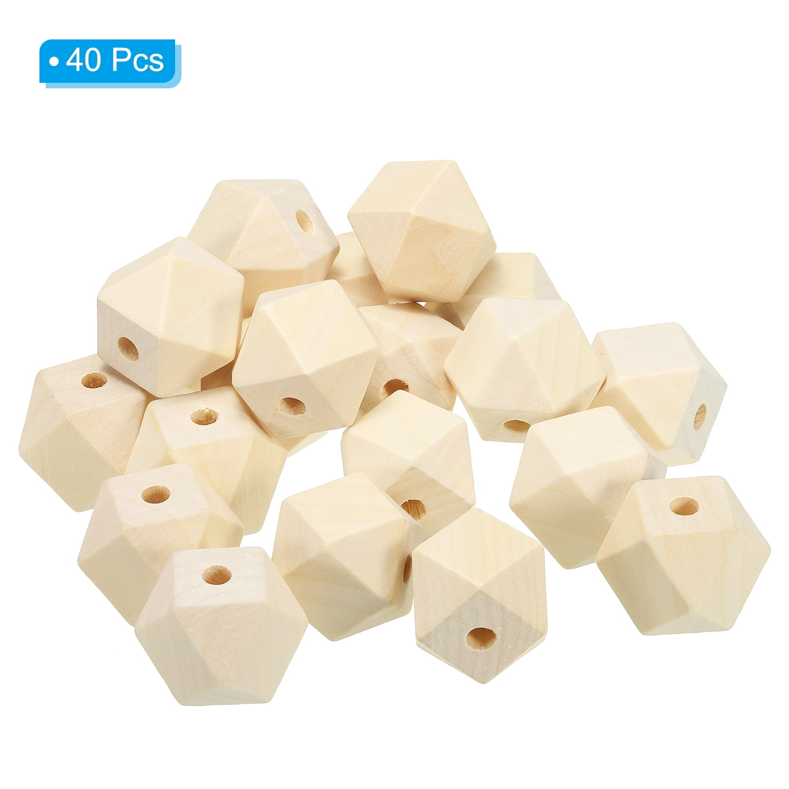 Uxcell 30mm Natural Wood Beads, 40 Pack Unfinished Wooden Beads Geometric Hexagon Loose Beads Spacer Beads