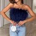 thumbnail image 2 of HomeGardon Women Shirts Women's Sexy Strapless Feather Tulle Crop Top Elegant Mesh Pleated Tube Tops Off Shoulder Bustier for Party Clubwear Y2K Navy,S-XXL, 2 of 8