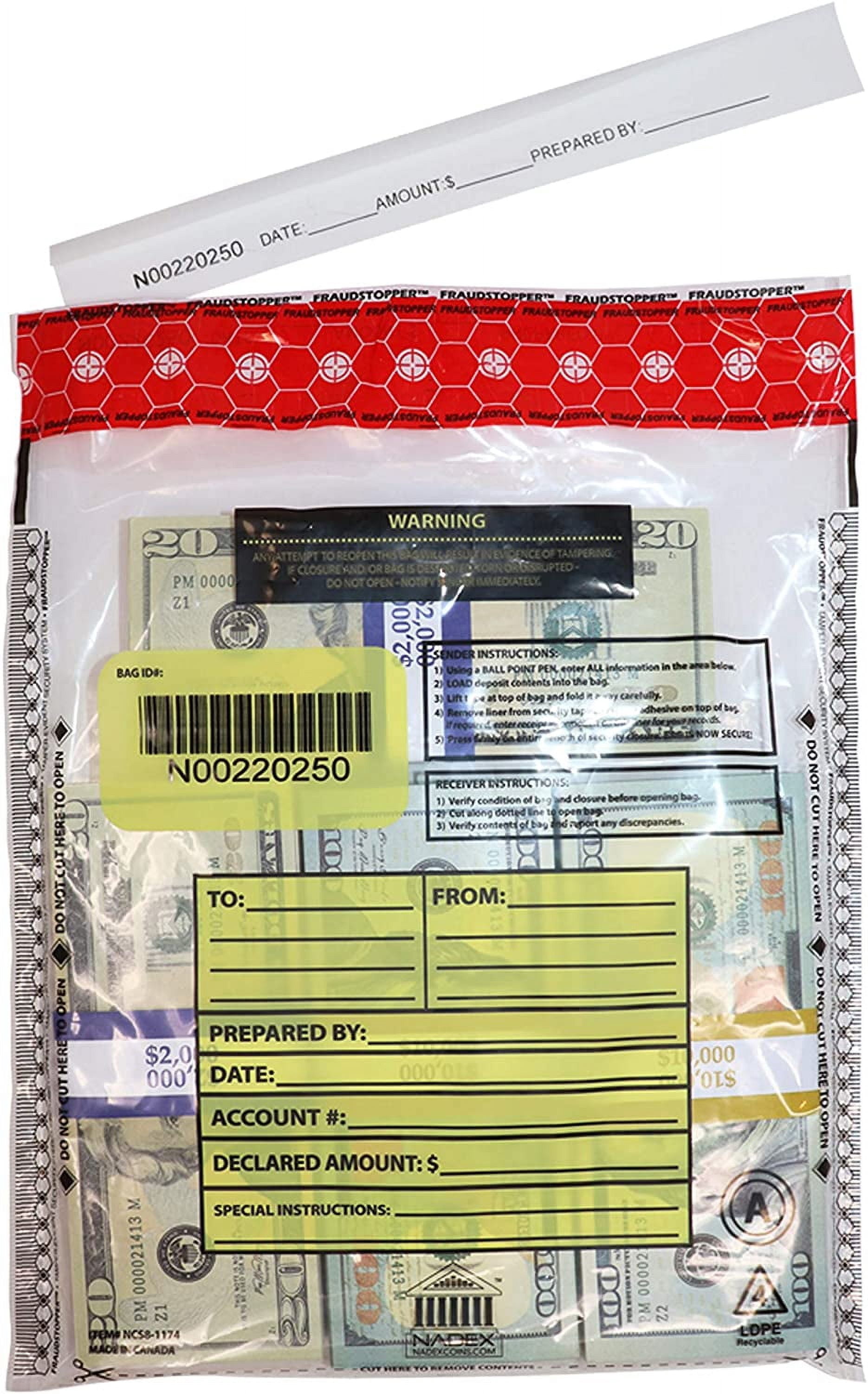 Pen + Gear 9"x12" Tamper Proof Clear Deposit Bags for Cash or Coins, 25 Pack, Plastic