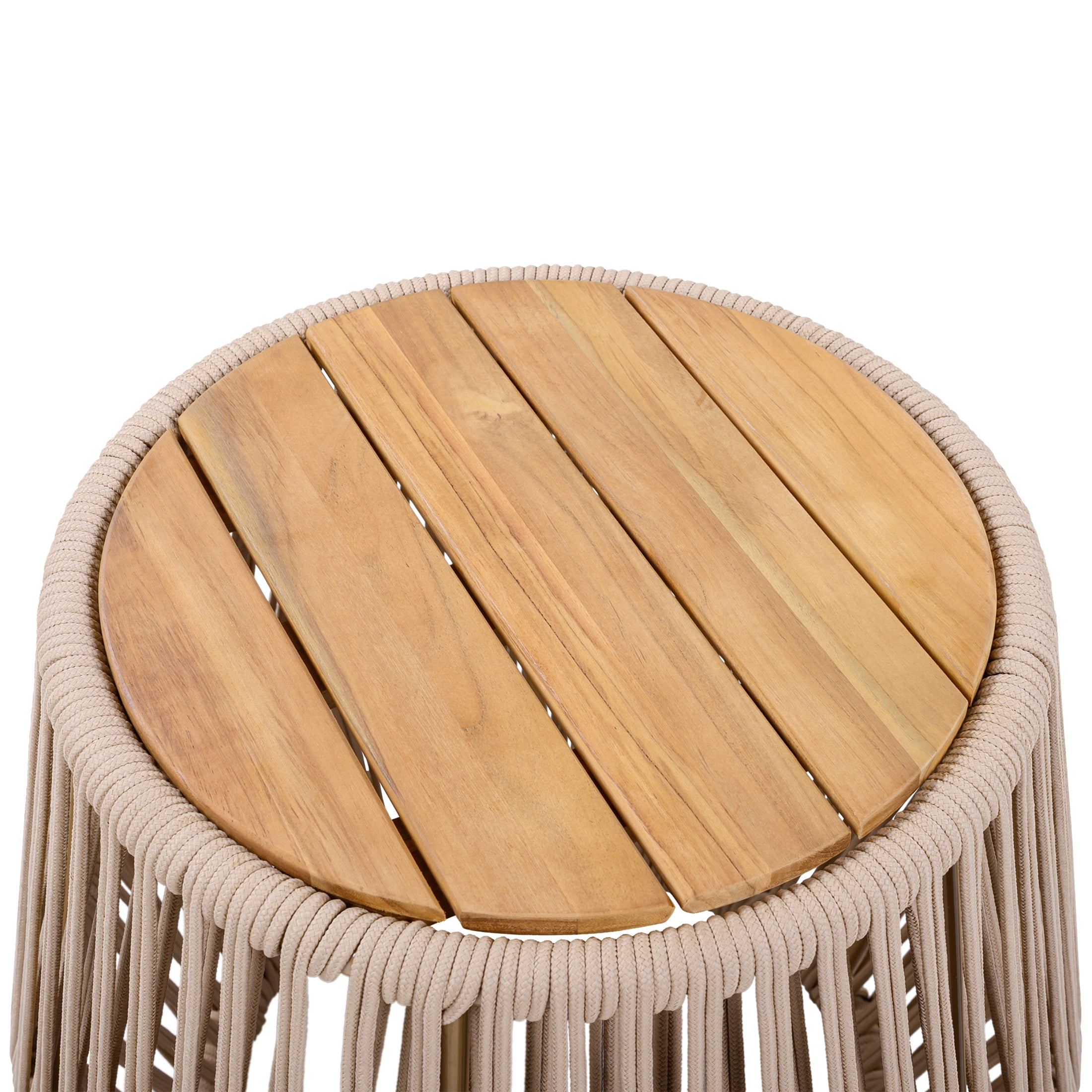 Christopher Knight Home Modern Boho Acacia Wood Accent Side Table with Beige Rope Base, Light Teak Finish