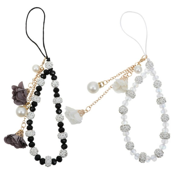 LOLIPPYY 2Pcs Flower Phone Wrist Strap for Women Cellphone Accessories with Crystal