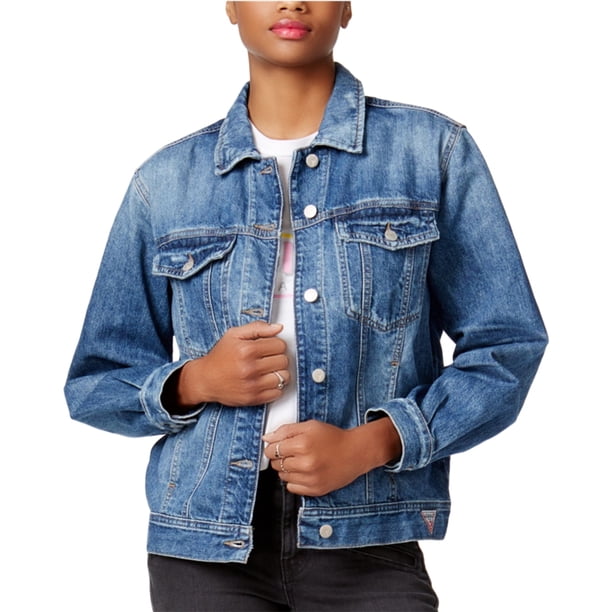 Guess Mujer 90s Icon Jean Chaqueta, Azul, Pequeño Guess Chaqueta de jean