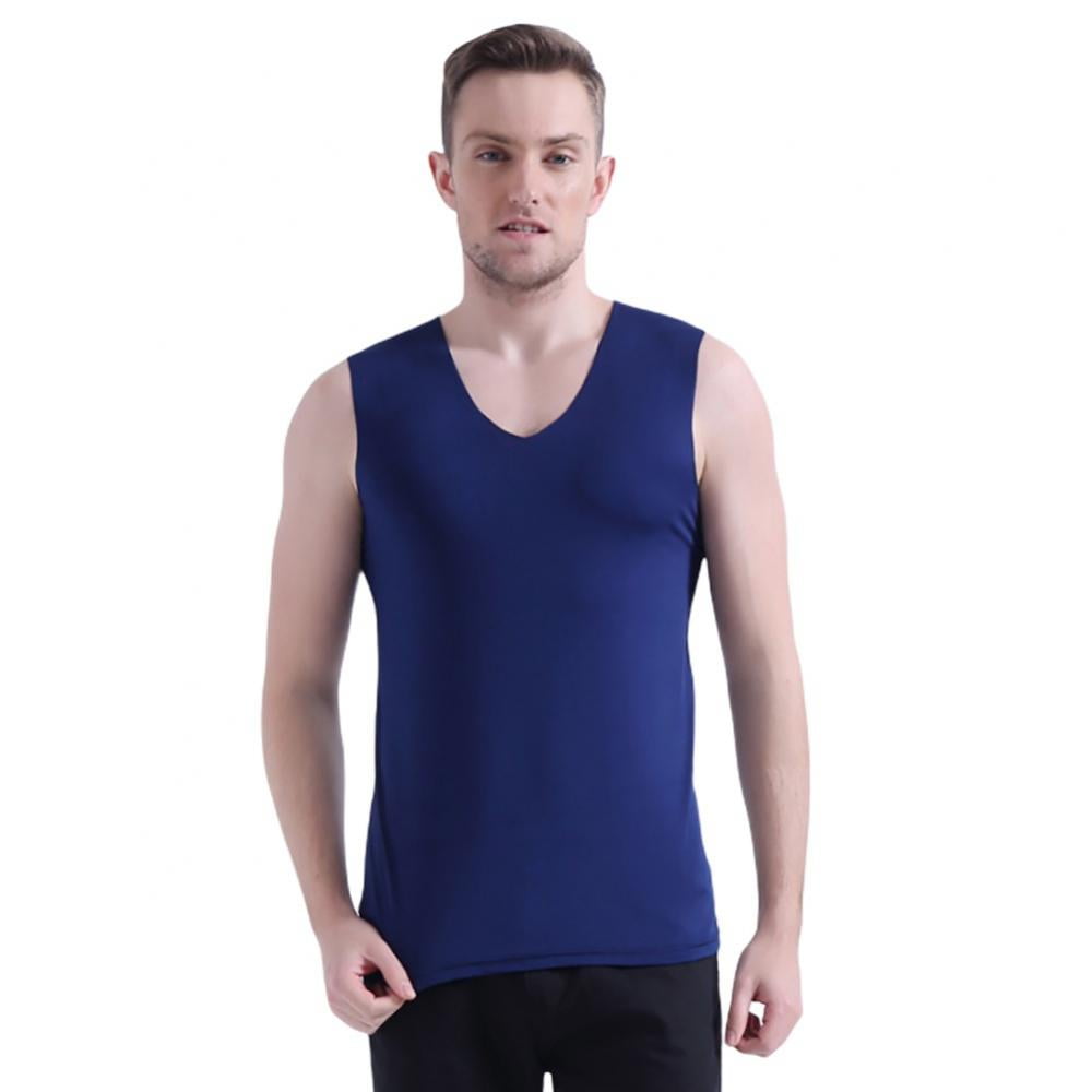 Men Plain Undershirt Ice Silk Sport Tank Sleeveless Tops V Vests T Shirt Casual 