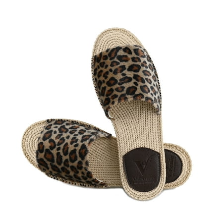 

V+BENIE Women s Indoor Outdoor Espadrille Sandal Leopard Print House Slippers for Women Leopard Metallic Brown