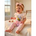 thumbnail image 5 of Cenuakty Baby 3M 6M 12M 18M 24M Girl Summer Outfits Fashionable Short Sleeve Bee Floral Print Romper with Pants, Headband 3Pcs Set, 5 of 9