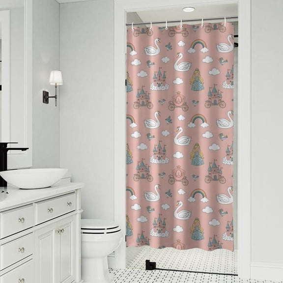 Swan Princess Castle Pattern Shower Curtain 36"x72" ,Bathroom Decorative Shower Curtains Set with 12 Hooks,Modern Waterproof Washable Shower Curtain