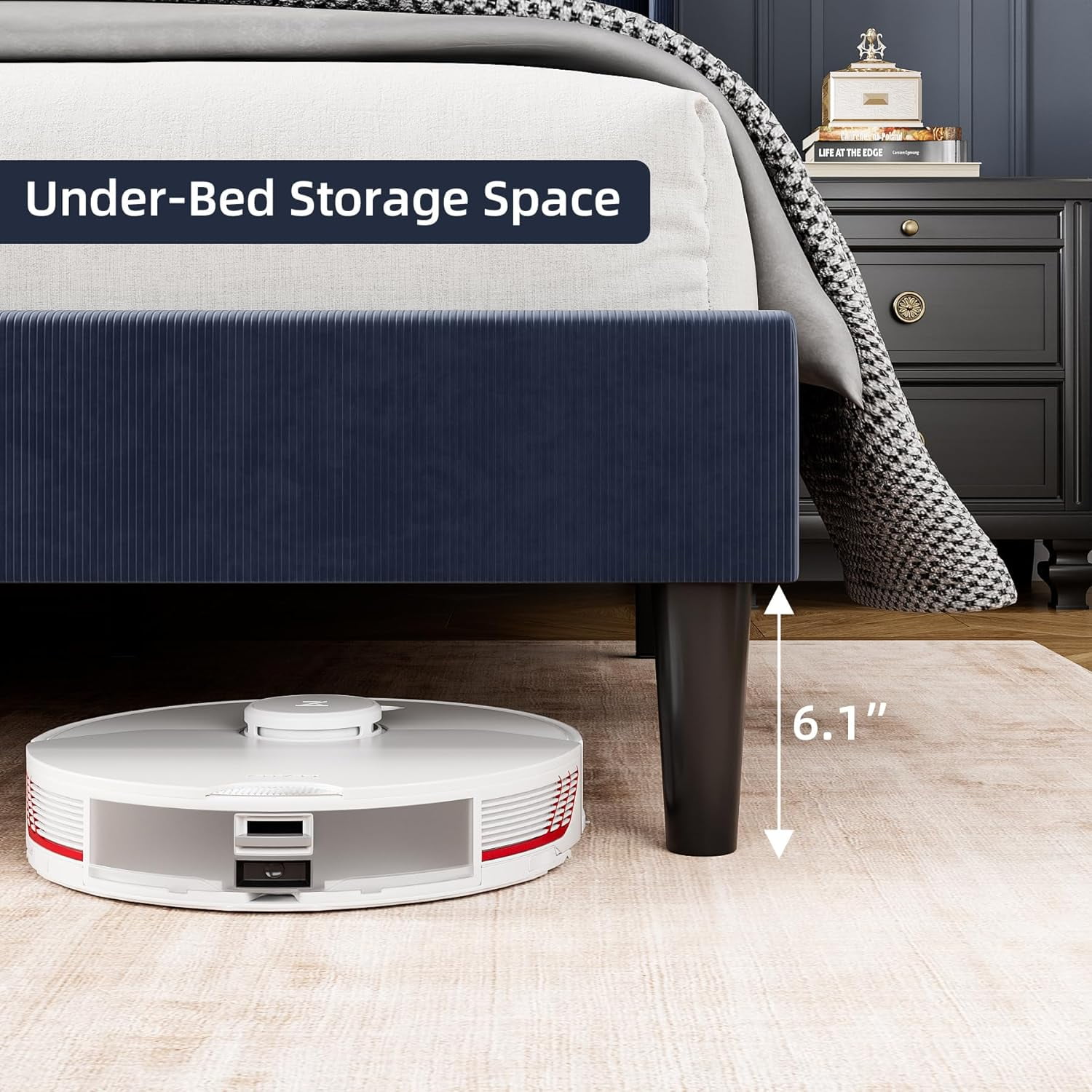 Senfot Queen Size Bed Frame,Upholstered Platform Bed with Wingback Headboard,Velvet Upholstered Bed Frame with 2 Storage Pocket,Strong Wooden Slat Support,Box Spring Optional,Easy Assembly,Light Gray