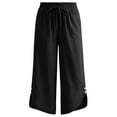 thumbnail image 6 of Stamzod Wide Leg Cropped Pants for Women Summer Solid Color Elastic Waist Capri Pants Casual Loose Drawstring Capris for Women with Pocket Black-4 XL, 6 of 6